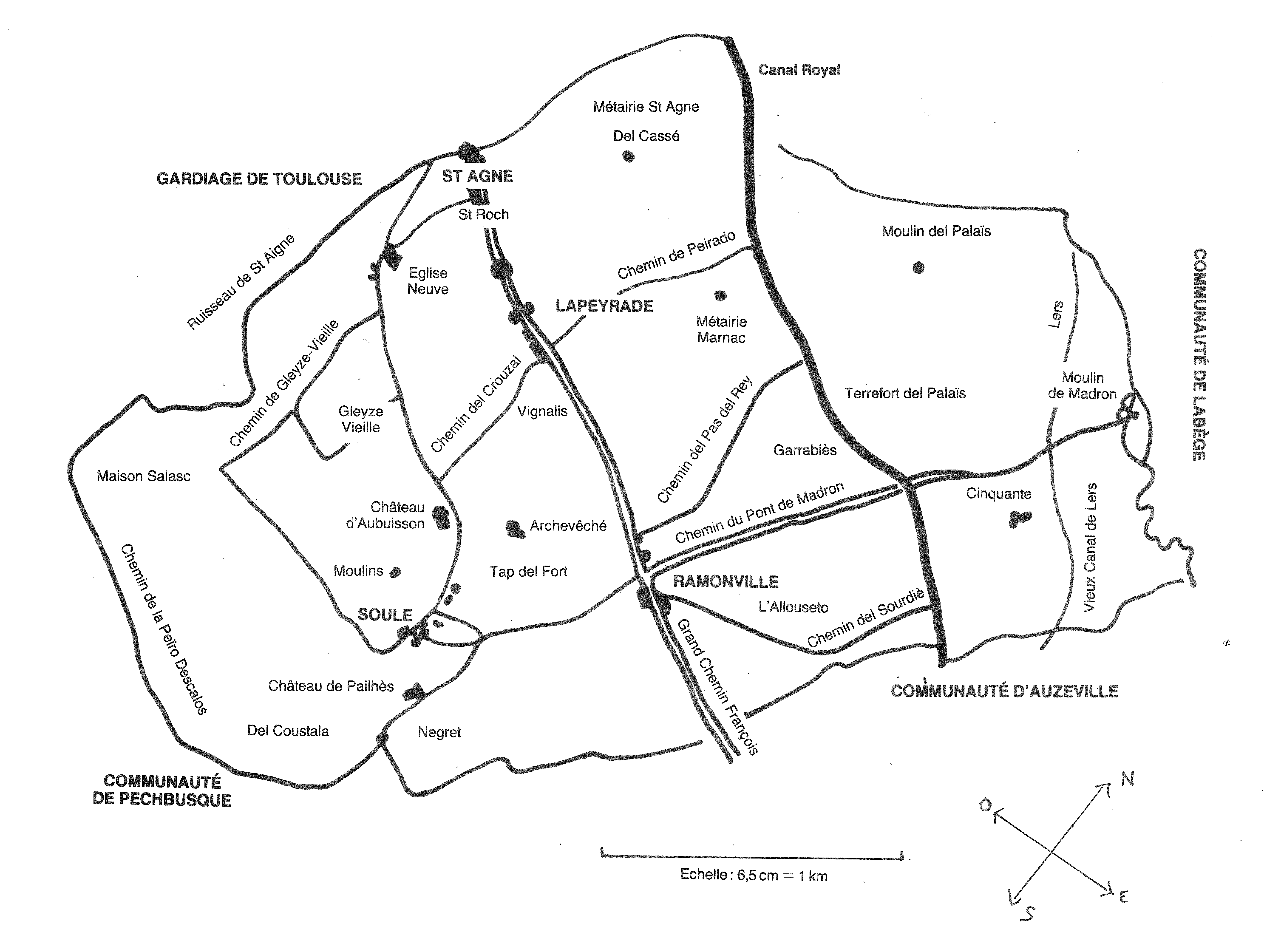 Carte de la communauté de Ramonville à la fin du XVIIIe siècle